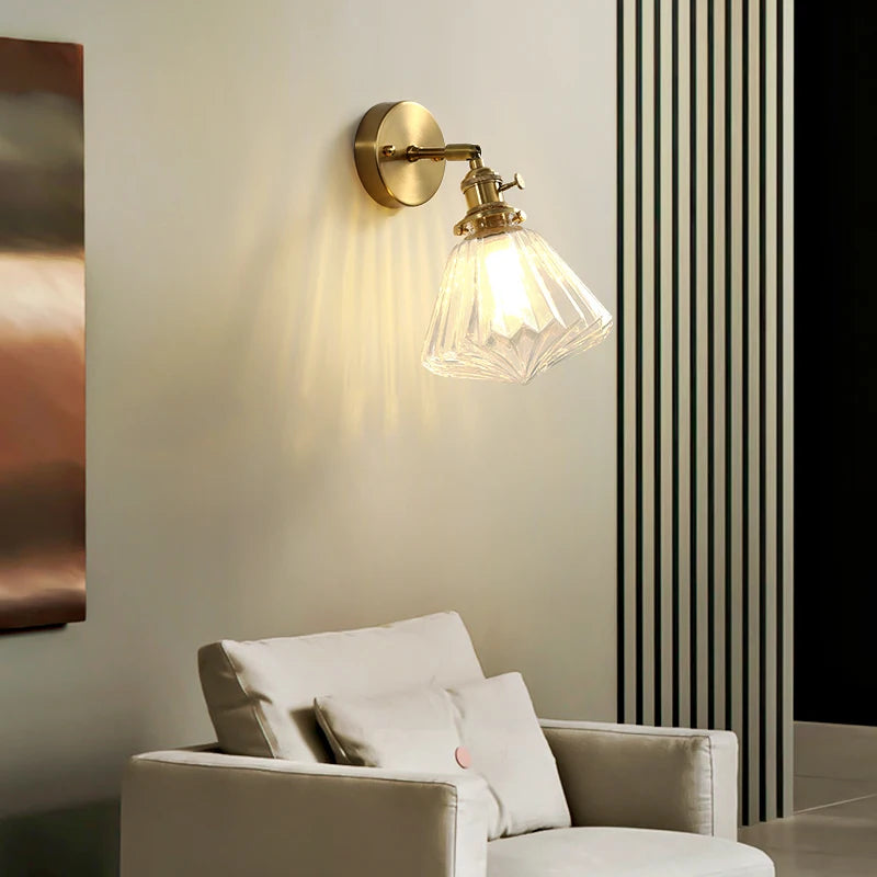 applique murale nordique en cuivre avec abat-jour en verre led