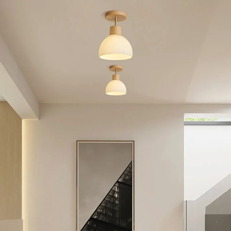 plafonnier led bois verre allée couloir vestiaire balcon nordique - vue 3 sur 9
