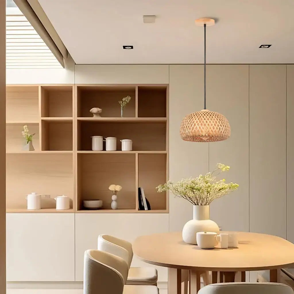 lustre tissé à la main en bambou avec led intégrée - vue 4 sur 16