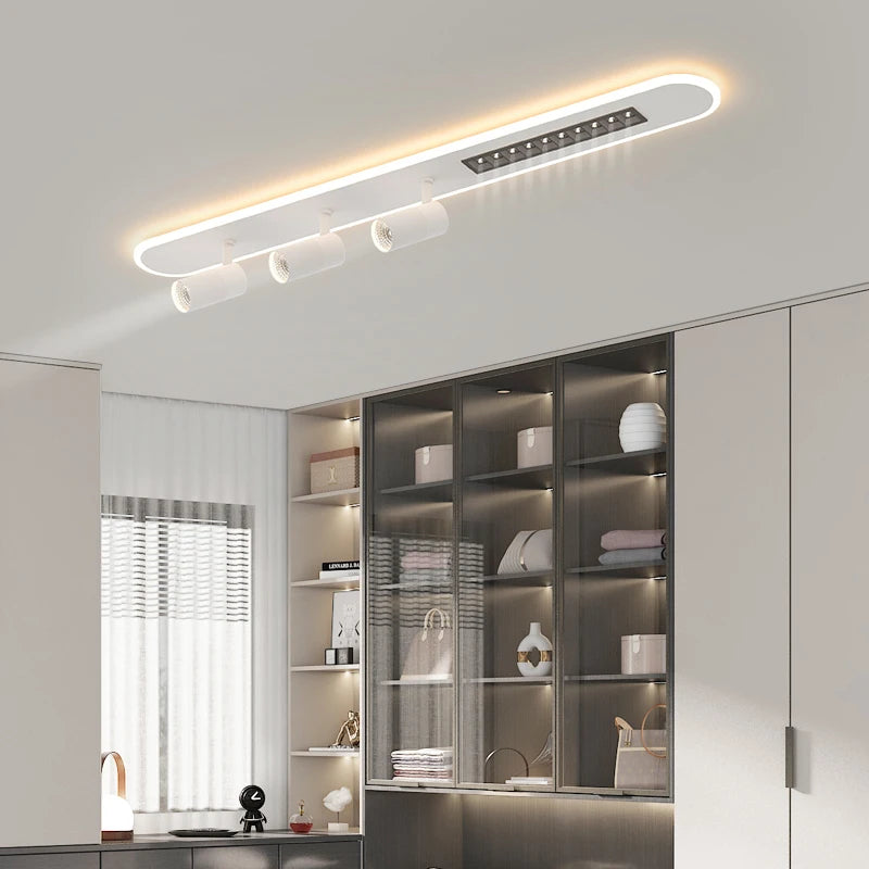 Plafonnier led nordique long pour intérieur avec projecteurs - vue 5 sur 10