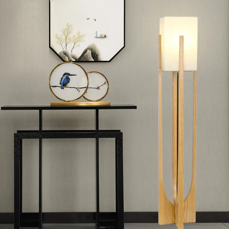Lampadaire en bois chinois salon chambre canapé chevet lampe de Table verticale nordique en bois massif Led lampe sur pied décor de pièce - vue 3 sur 12