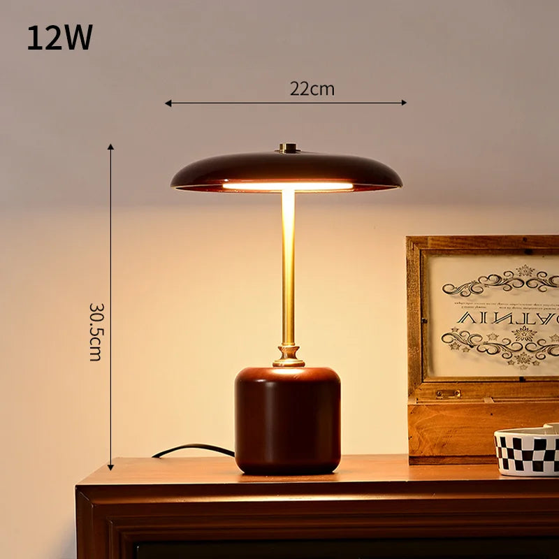 lampe à poser rétro en verre bois et cuivre design artistique - vue 8 sur 8