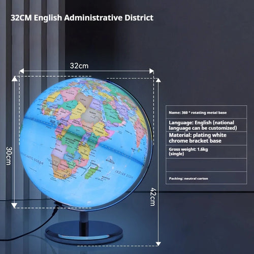 globe terrestre rotatif éducatif lumineux en anglais pour géographie - vue 12 sur 18