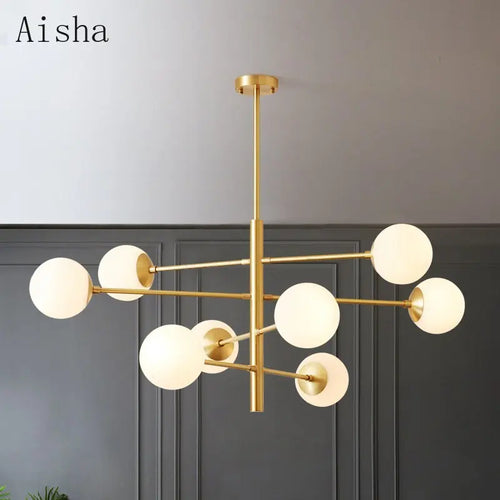 lustre nordique en verre et cuivre design moderne - vue 2 sur 10