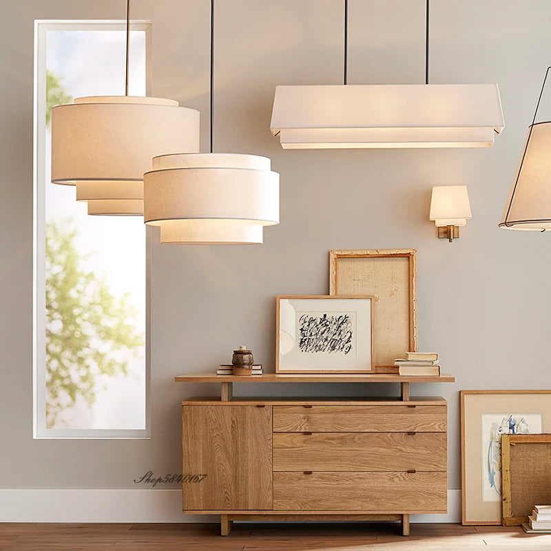 Lustre japonais tissu modernes LED - vue 4 sur 13