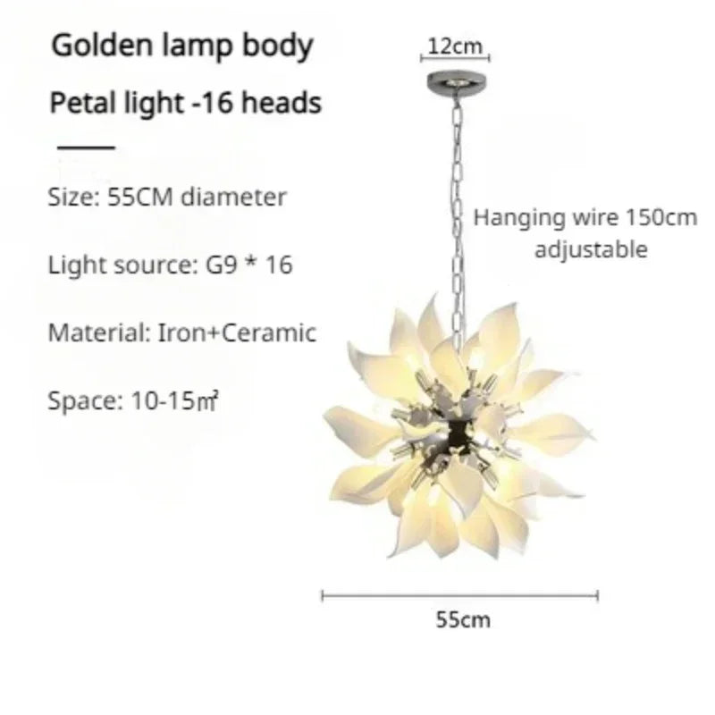 lustre moderne en céramique avec pétales de fleurs et lumière led - vue 12 sur 15