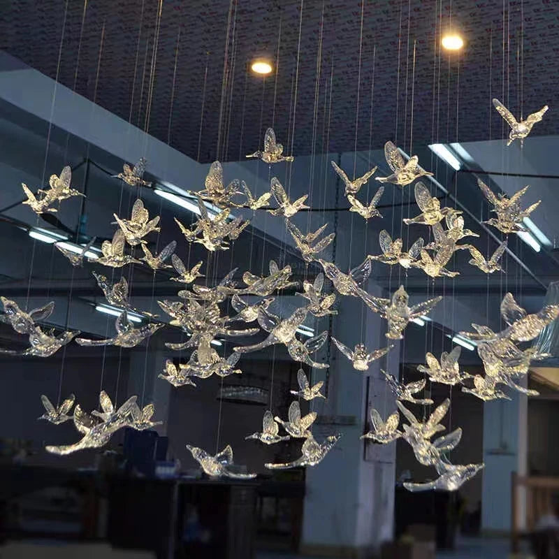 suspension LED décorative en forme d'oiseau pour loft et villa - vue 6 sur 18