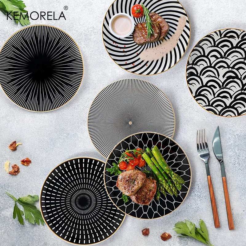 service de table géométrique 6 pièces assiettes céramique