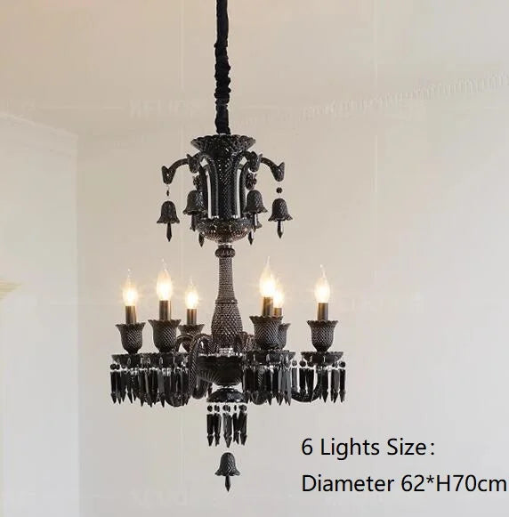 lustre en cristal noir européen avec lampe à bougie à led - vue 14 sur 16