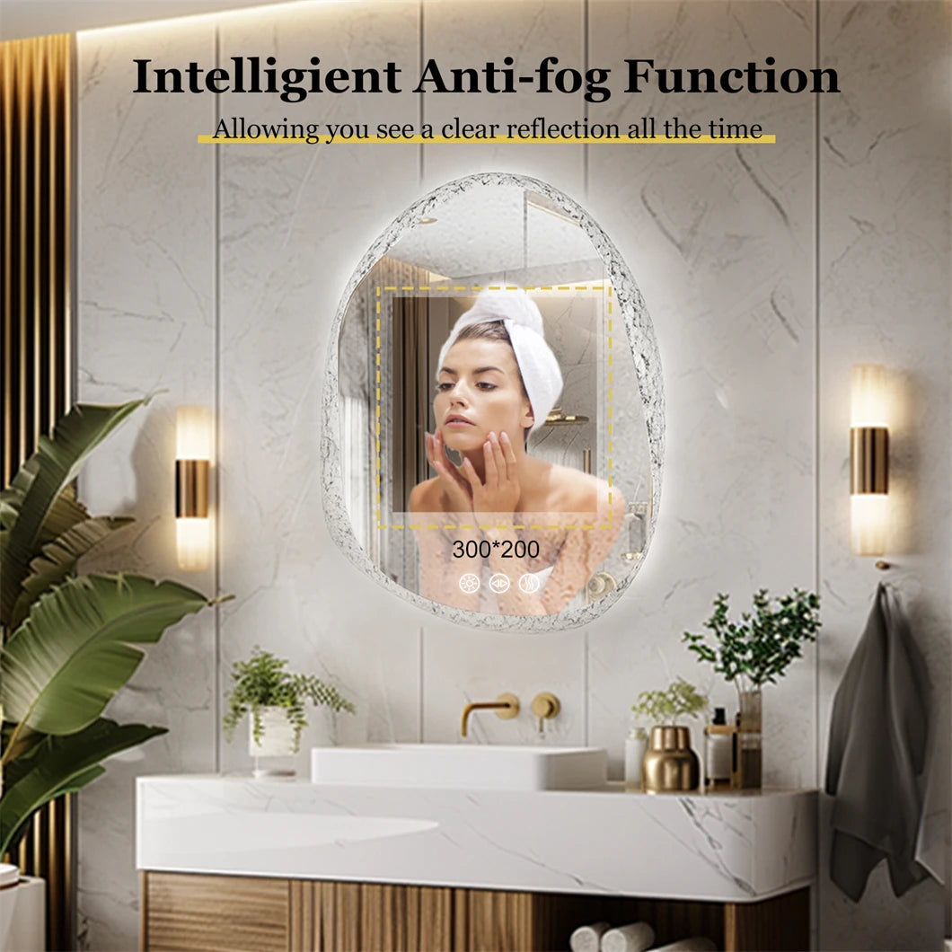miroir à led irrégulier avec cadre en verre rétroéclairé réglage 3 couleurs - vue 5 sur 9