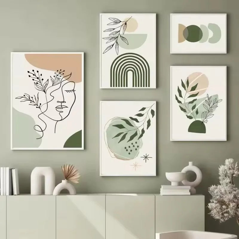 décoration murale abstraite de plantes vertes style bohème