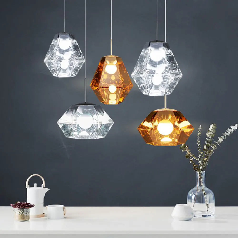 Moderne LED diamant lave verre suspension rétro lustre décor à la maison Restaurant hôtel chambre Bar café luminaire lampe - vue 3 sur 12