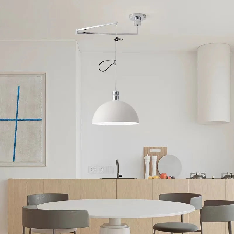 Suspension extensibles nordiques LED blanc noir Chrome abat-jour bras oscillant suspension pour salon Table à manger décor - vue 5 sur 9