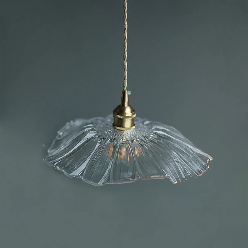 suspension led nordique en verre laiton forme de fleur - vue 4 sur 13