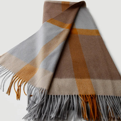 Plaid laine carreaux franges style jacquard salon - vue 5 sur 7