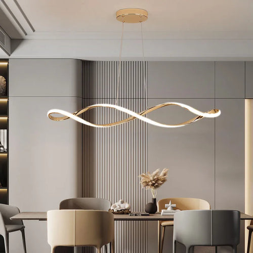 Lustre LED modernes pour salle à manger salon chambre L92cm Or / Chrome / Noir Télécommande - vue 2 sur 9