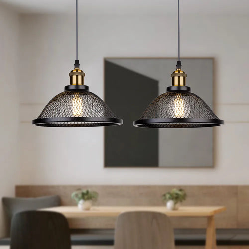 Rétro LED Vintage noir fer Net-Cage cuisine suspension lampe suspendue pour chambre salon Restaurant luminaire