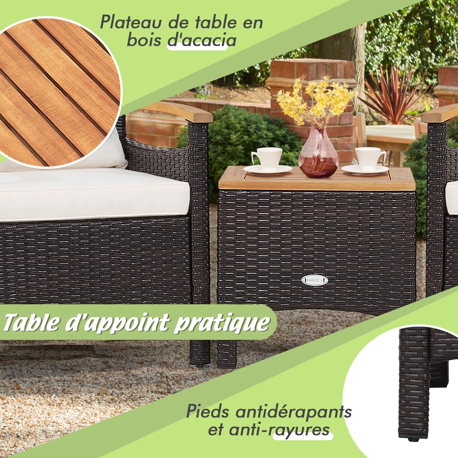 mobilier de jardin en rotin avec deux fauteuils et une table - vue 3 sur 6