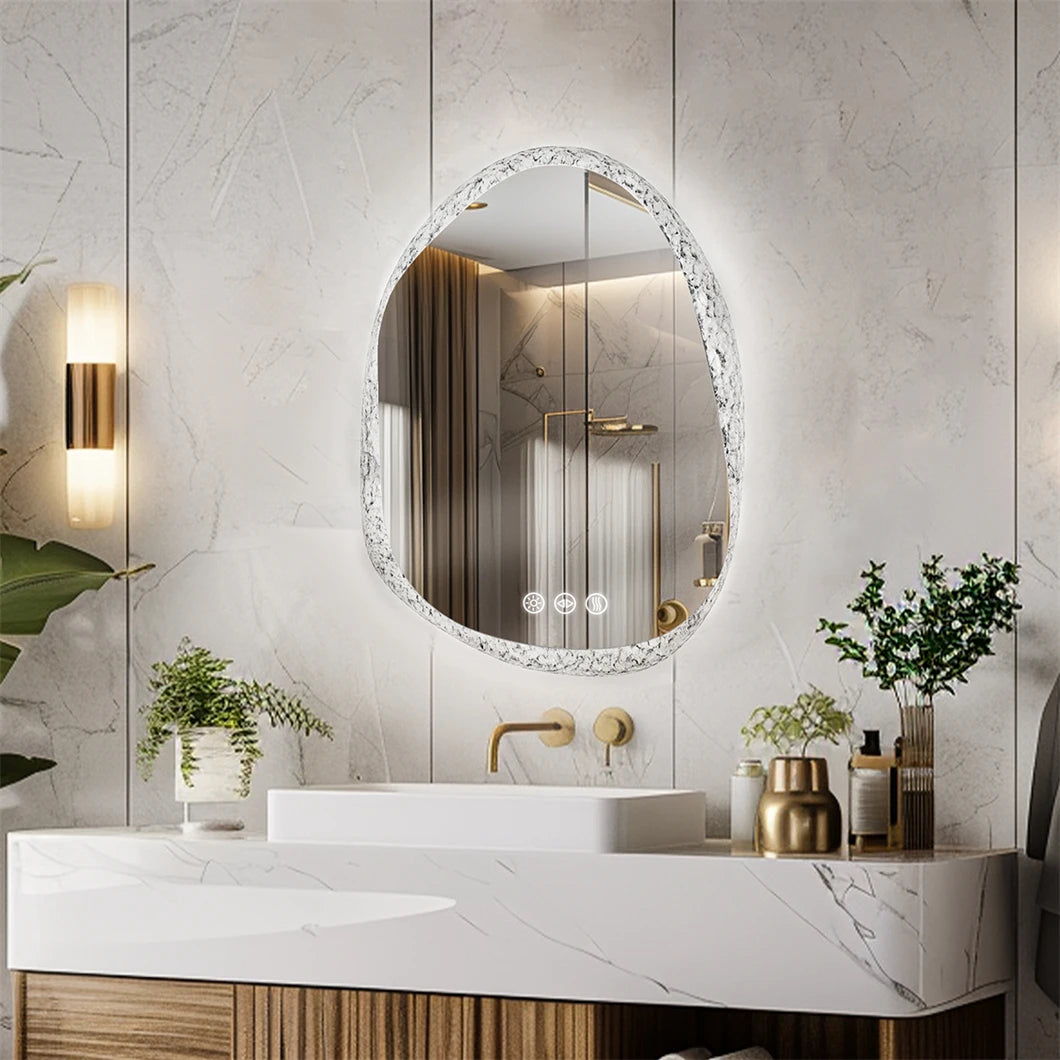 miroir à led irrégulier avec cadre en verre rétroéclairé réglage 3 couleurs - vue 4 sur 9