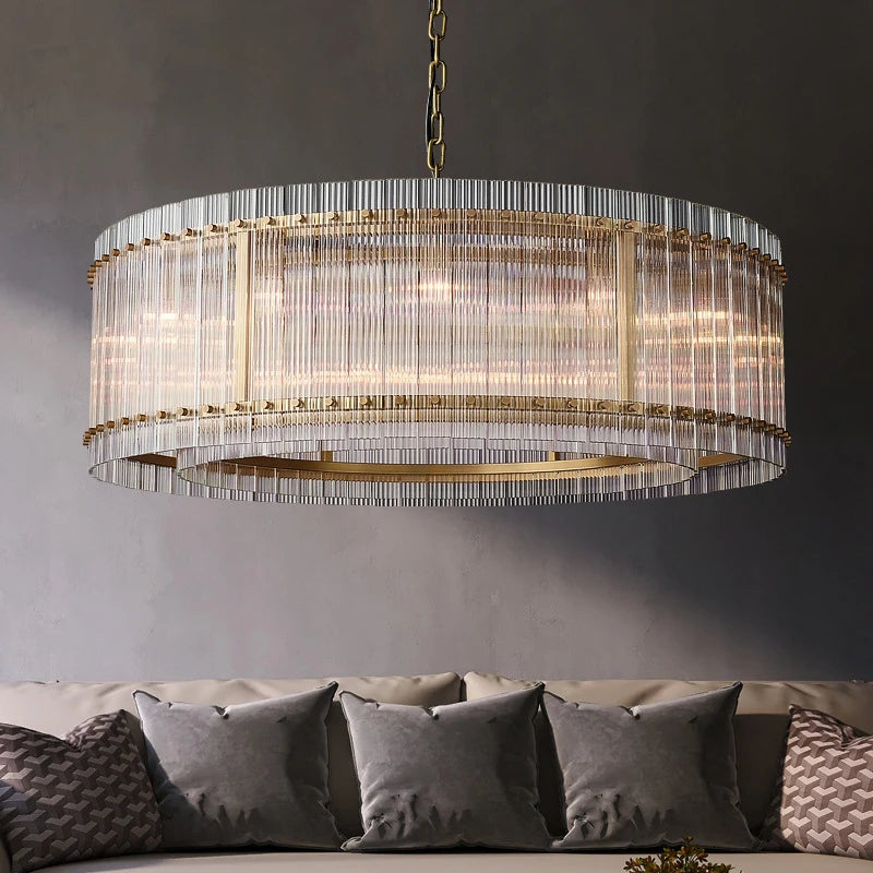 lustre de luxe en cristal double anneau doré led suspendu - vue 3 sur 21