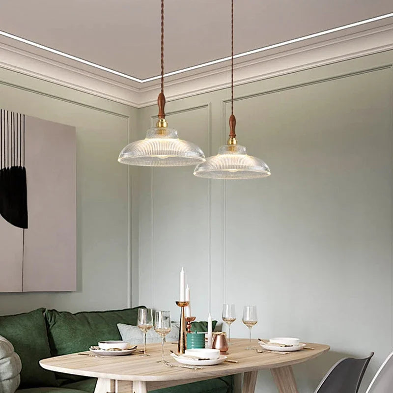 suspension moderne en cuivre et bois pour intérieur décoratif - vue 3 sur 10