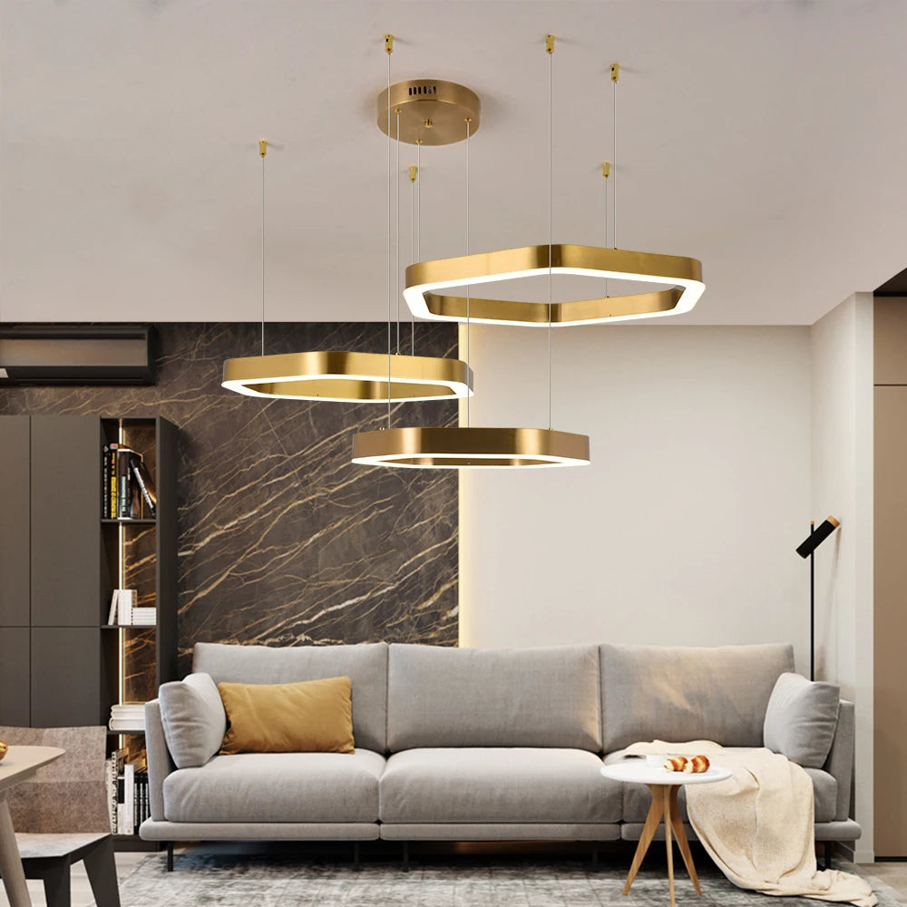 Hexagone Design Led Lustre Moderne De Luxe En Acier Inoxydable Lampe Salon Suspension Luminaire Décor À La Maison Escalier Plafond Lustre - vue 6 sur 14