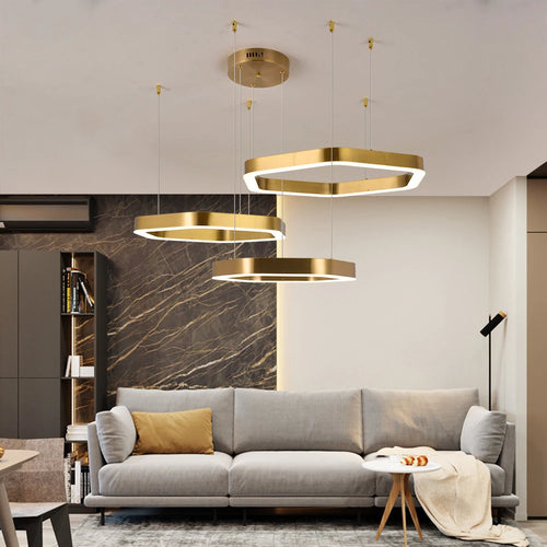 Hexagone Design Led Lustre Moderne De Luxe En Acier Inoxydable Lampe Salon Suspension Luminaire Décor À La Maison Escalier Plafond Lustre