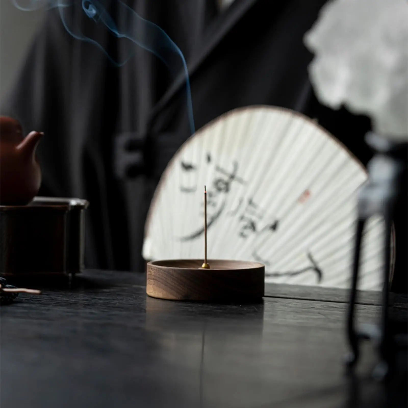 brûleur d'encens rond en bois pour méditation et décoration intérieure - vue 4 sur 6