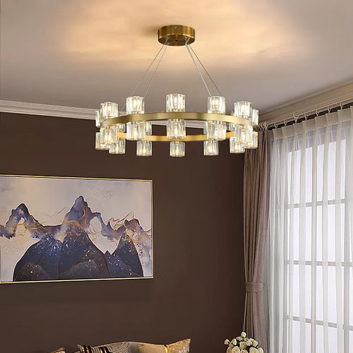 lustre led en cuivre et cristal design moderne luxueux - vue 4 sur 17