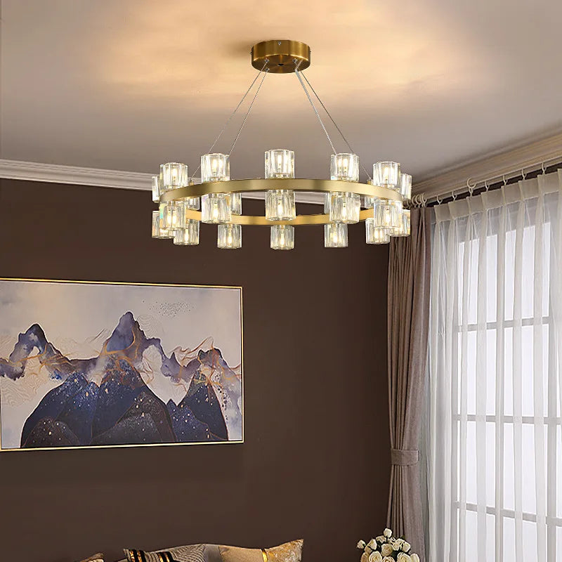 lustre led en cuivre et cristal design moderne luxueux - vue 4 sur 17