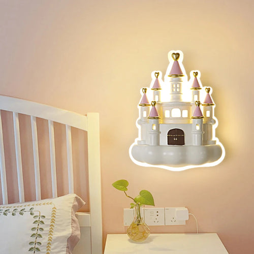 applique murale led château de dessin animé pour chambre fille protection yeux bébé