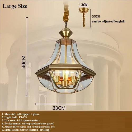 suspension extérieure Style américain Rural plein cuivre étanche lustre Villa porche solarium/couloir/balcon pavillon pavillon lampe en laiton - vue 10 sur 9