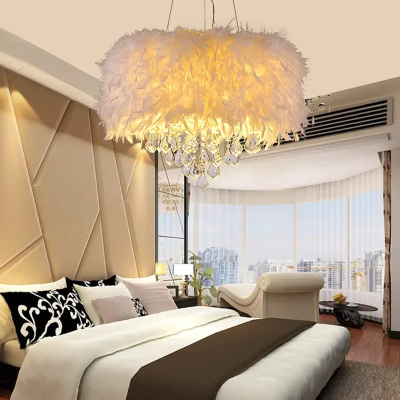 lustre créatif simple plume led net romantique populaire
