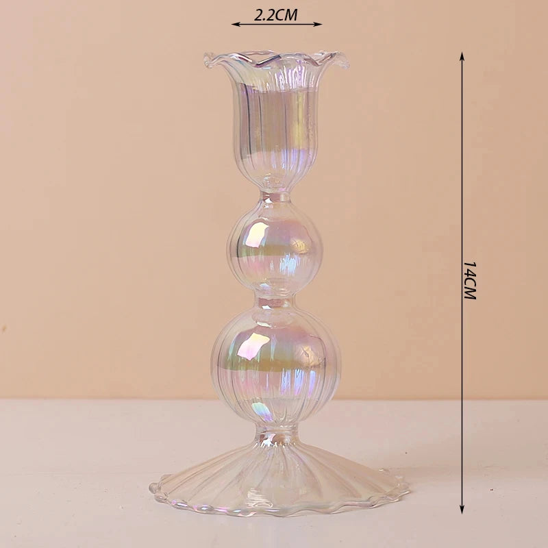 bougeoir en verre décoratif à rayures coniques pour événements festifs - vue 7 sur 30