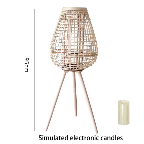 lampadaire en rotin avec chandelier et bougie électronique décorative - vue 15 sur 18