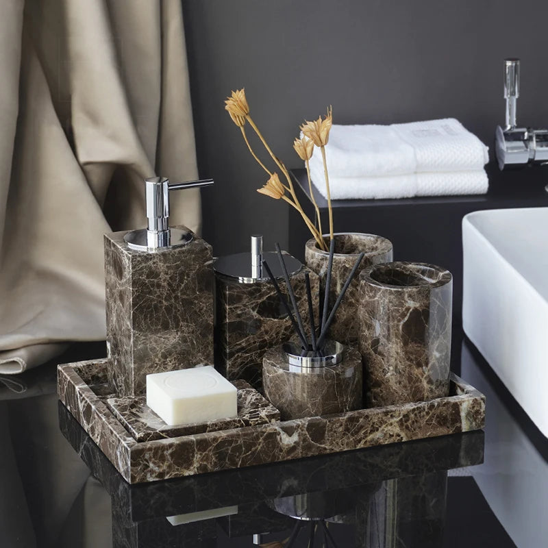 accessoires de salle de bain en marbre naturel ensemble luxe - vue 4 sur 27