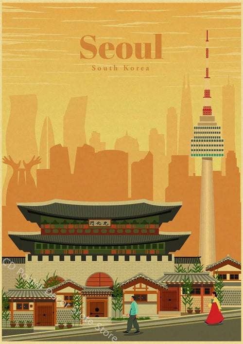 affiche vintage des villes du monde pour décoration murale