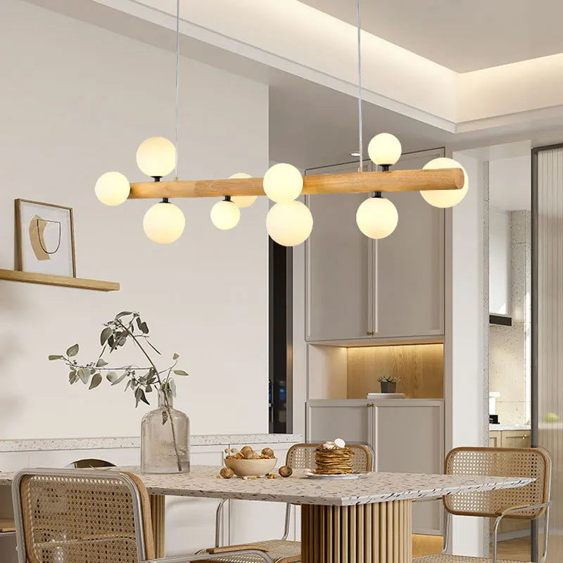 lustre moderne en bois et verre laiteux pour espaces contemporains - vue 4 sur 9