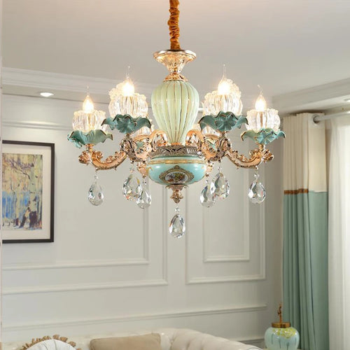 lustre de luxe moderne style européen rétro en cristal et céramique