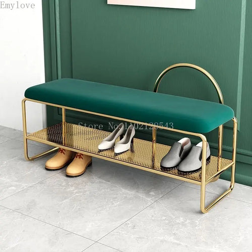 banc à chaussures tendance avec coussin et étagère à deux niveaux - vue 5 sur 8