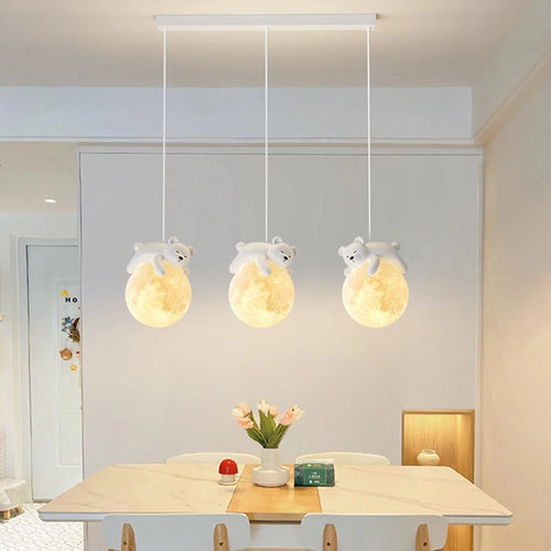 Suspension ours chevet enfant 3d lune lapin blanc veilleuse