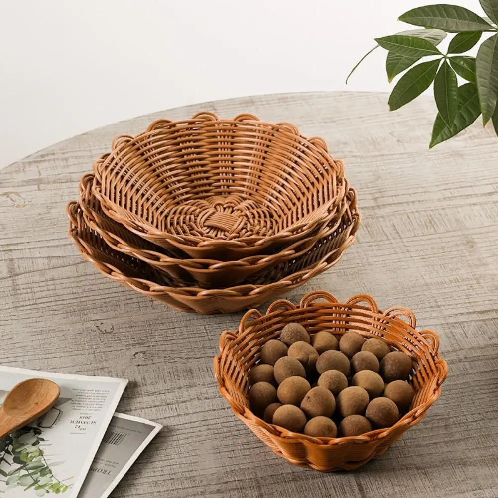 panier de rangement rond en osier pour pain fruits et collations - vue 6 sur 7
