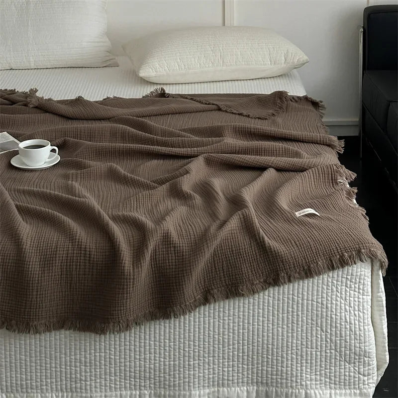 Plaid coton pompons carreaux salon chambre doux - vue 3 sur 6