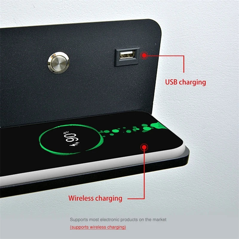 applique murale led moderne avec usb et chargement sans fil - vue 4 sur 10