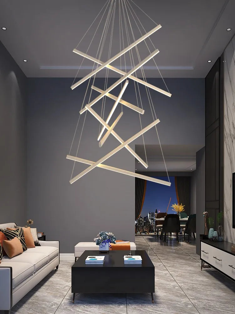 lustre moderne minimaliste duplex led longue suspension - vue 5 sur 10