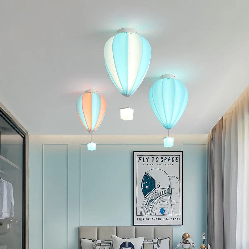 Kids Children's Ceiling Chandelier Light Air Ballon Design Remote Control LED Pendant Chandelier Lamps White Pink Yellow Blue - vue 3 sur 16