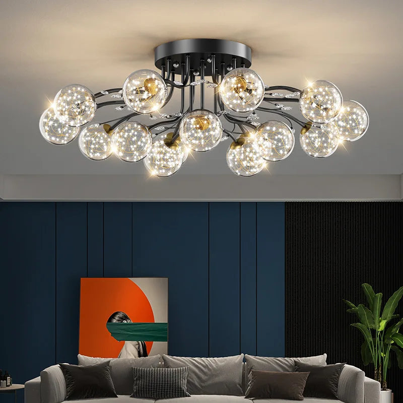 lustre en boule de verre nordique doré luminaire décoratif d'intérieur - vue 4 sur 18
