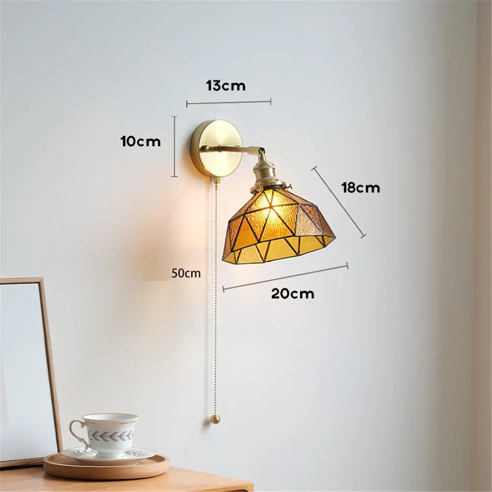applique murale led style nordique abat-jour en verre et cuivre avec interrupteur - vue 4 sur 9