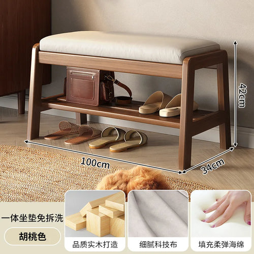 banc à chaussures en bois massif pour rangement pratique - vue 4 sur 9