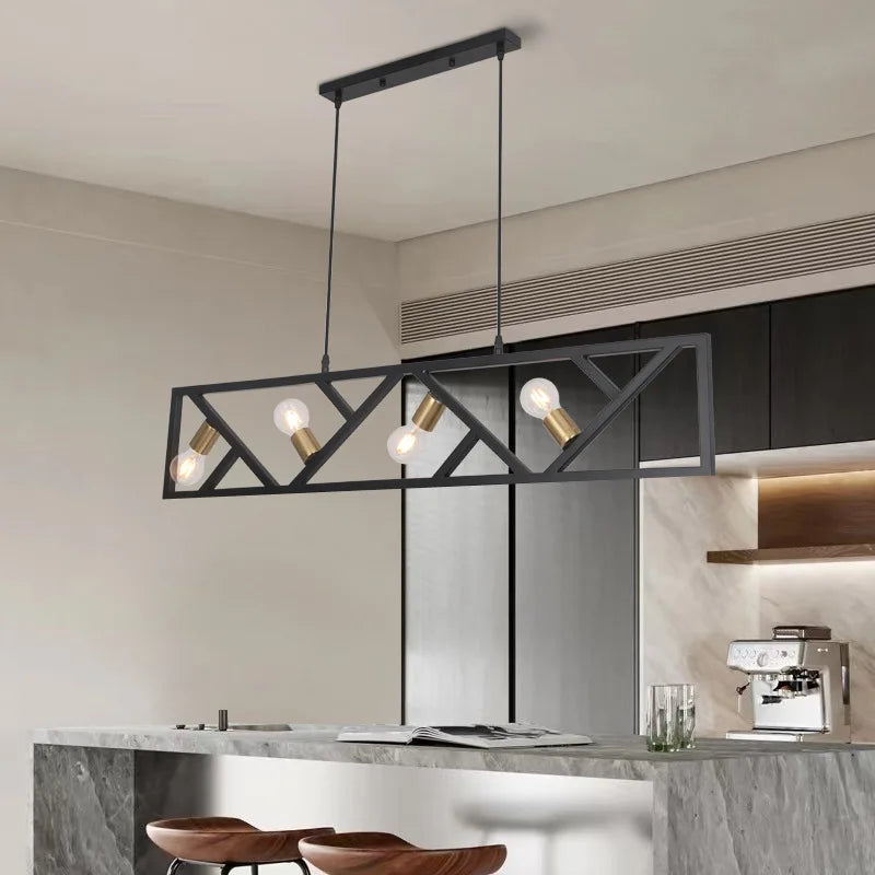 Style industriel fer art lustre restaurant salon lait thé café créatif 4 têtes personnalité lampe suspendue - vue 5 sur 7